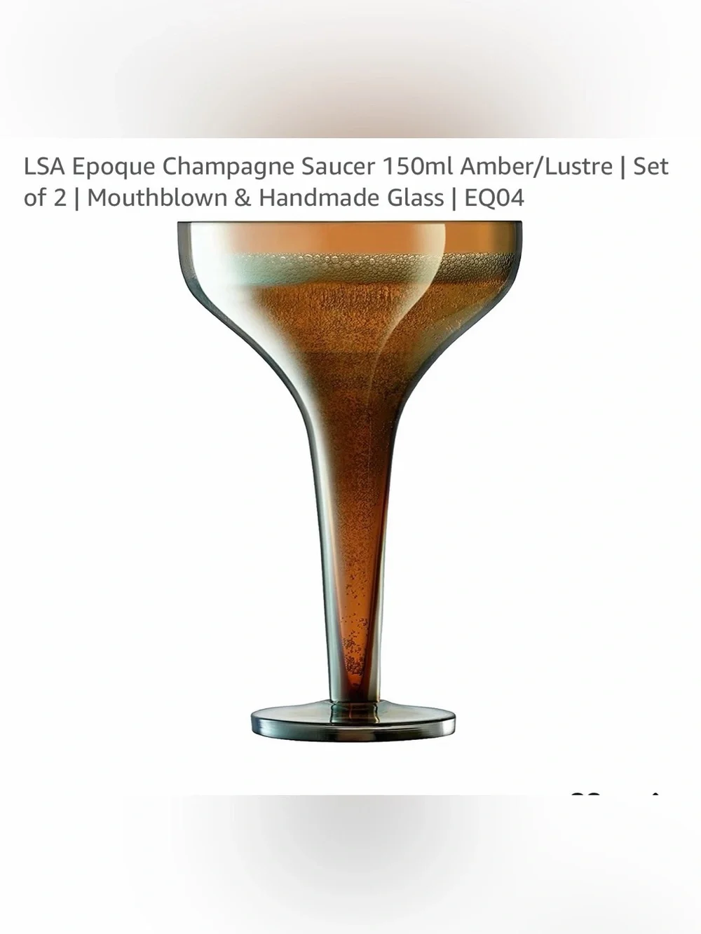 LSA International Epoque handmade hollow stem amber champagne saucers set of 2